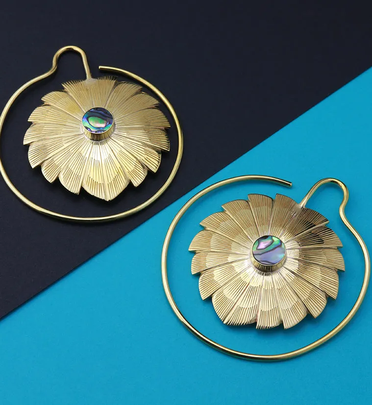 12G Abalone Blossom Brass Earrings