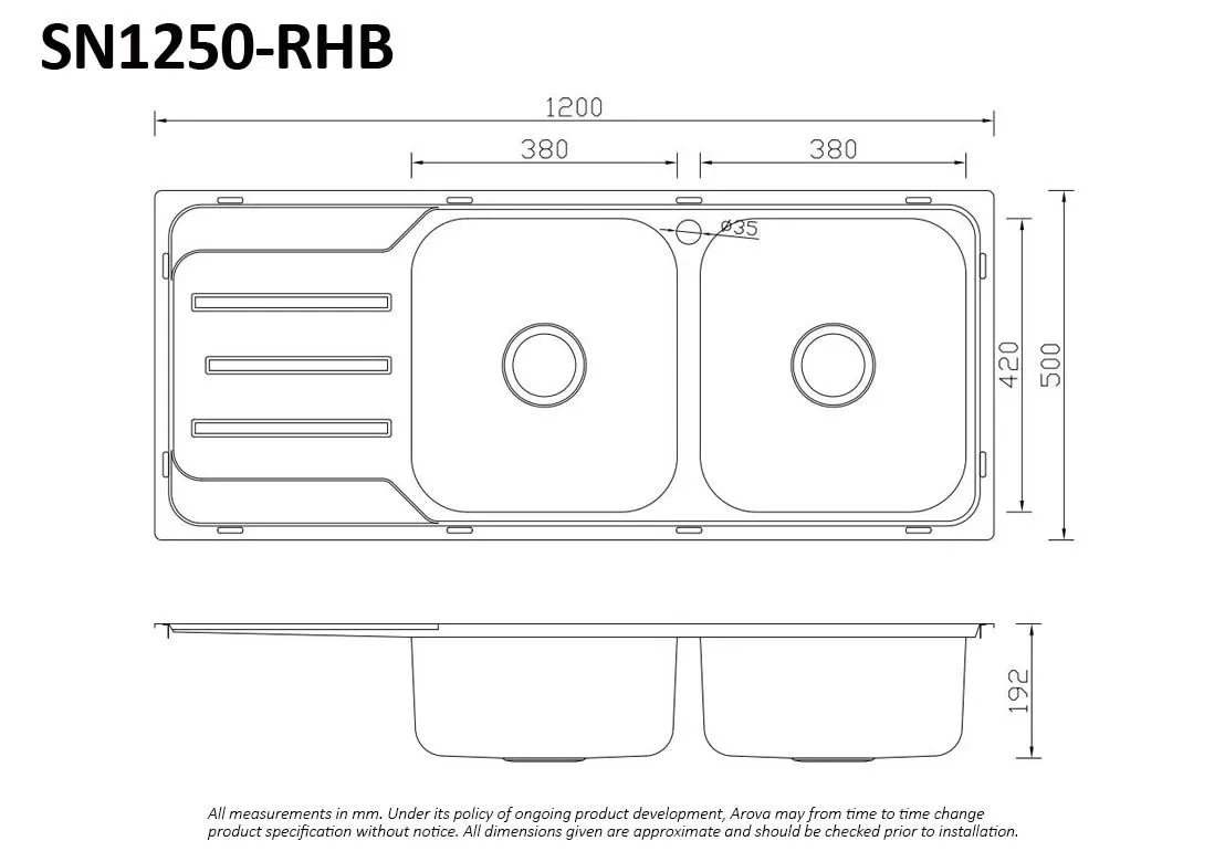 Bass 1200mm Double Bowl Kitchen Sink with Drainer