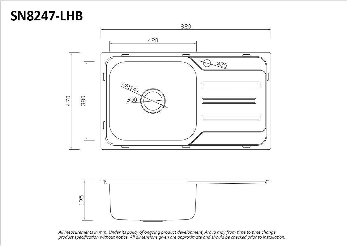 Bass 820mm Single Bowl Kitchen Sink with Drainer