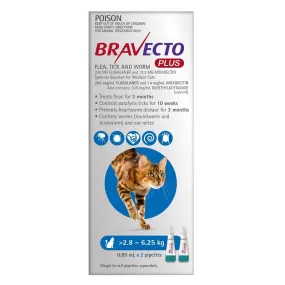 Bravecto Plus Cat Spot On Medium 2.8-6.25kg Blue - 2pk