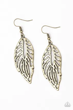 Come Home To Roost Brass Feather Earrings - Paparazzi Accessories