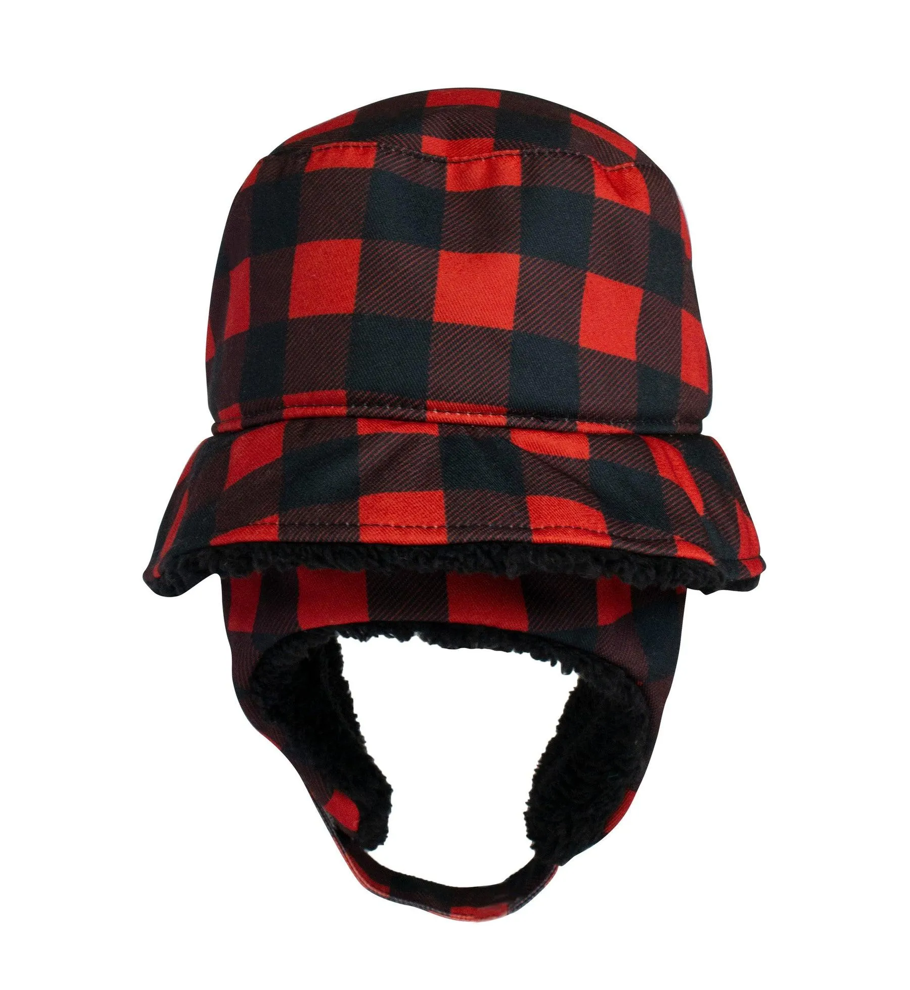 Flapjack Kids Winter Bucket Hat Red Buffalo Check