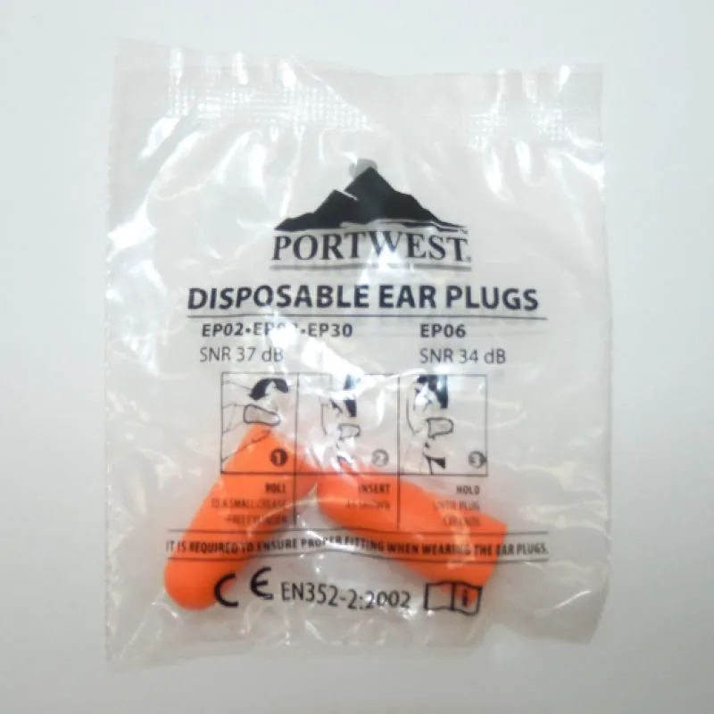 Pack of 50 Pairs Portwest Orange PU Foam Ear Plugs EP02