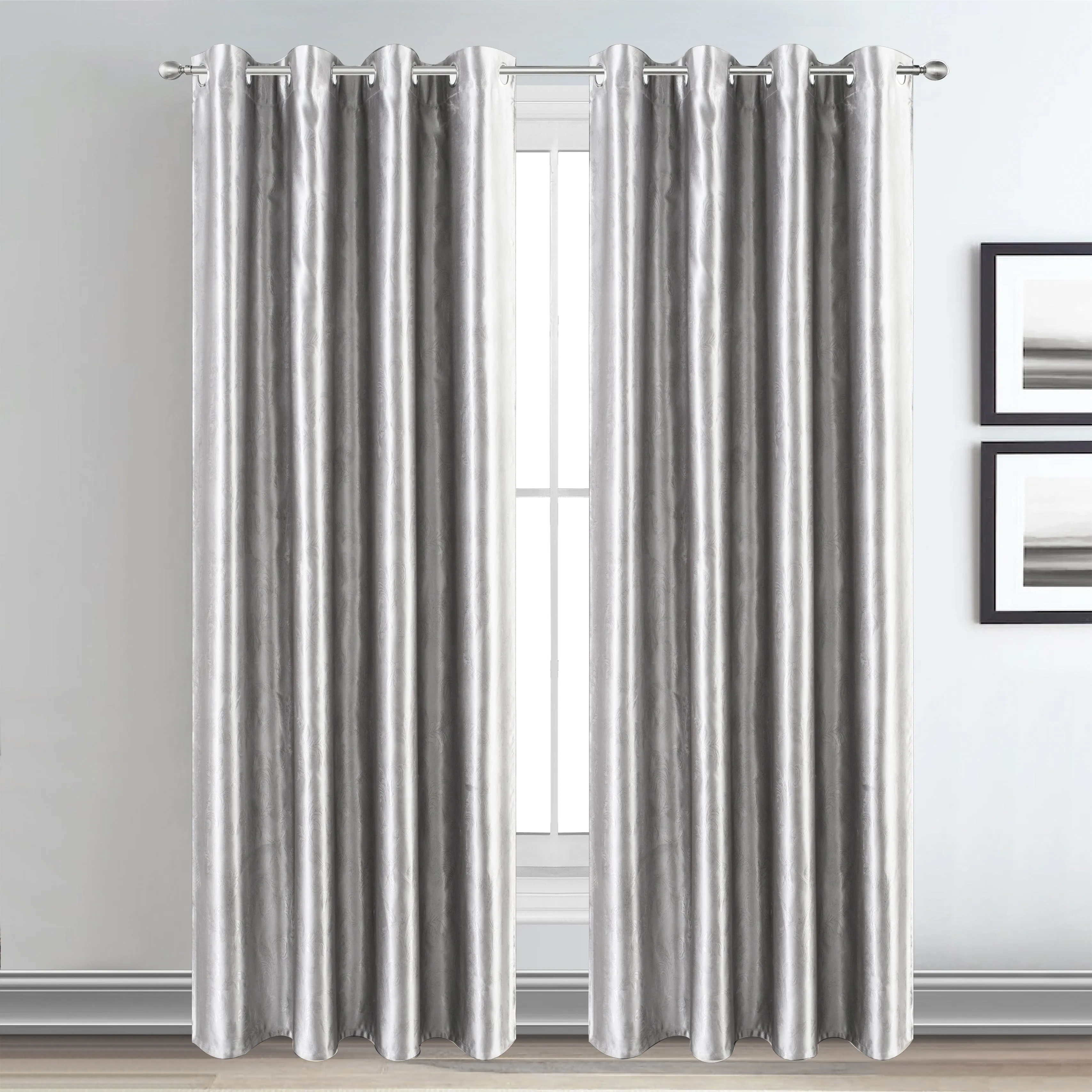 Silver Blackout Curtains Eyelet Ring Top with Tiebacks