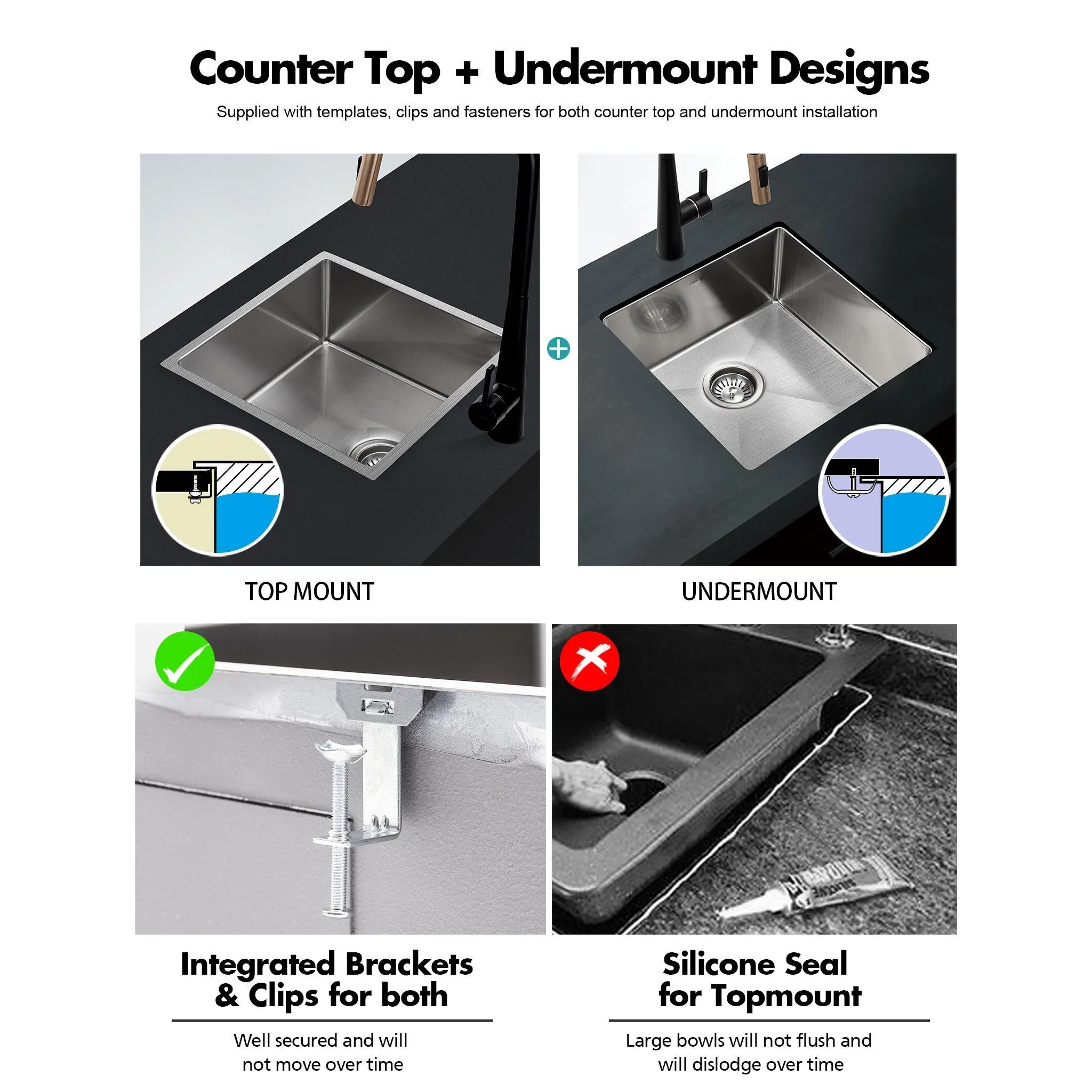 ULTIMO 1.5mm 450mm Medium Bowl Kitchen & Laundry Sink