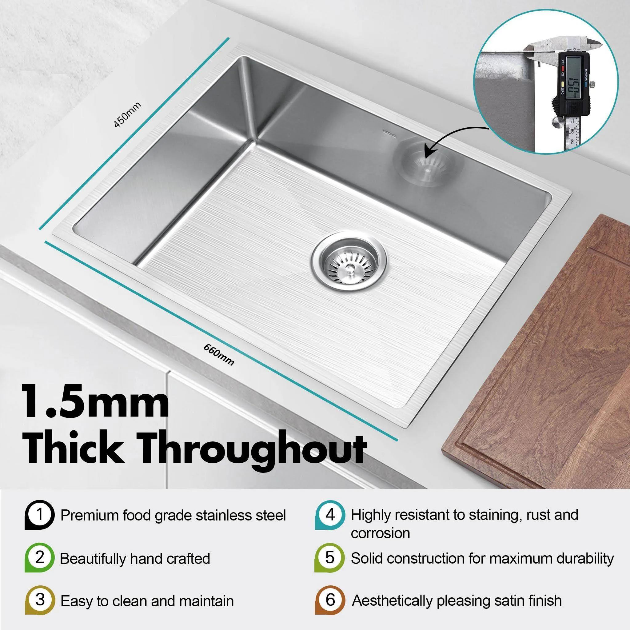 ULTIMO 1.5mm 660W x 450W Large Kitchen & Laundry bowl sink - SSD6645