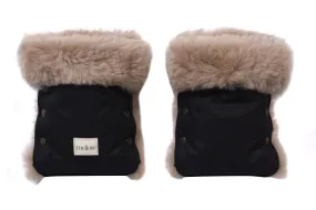 Waterproof Natural Sheepskin Stroller Hand Muffs - Black&Beige